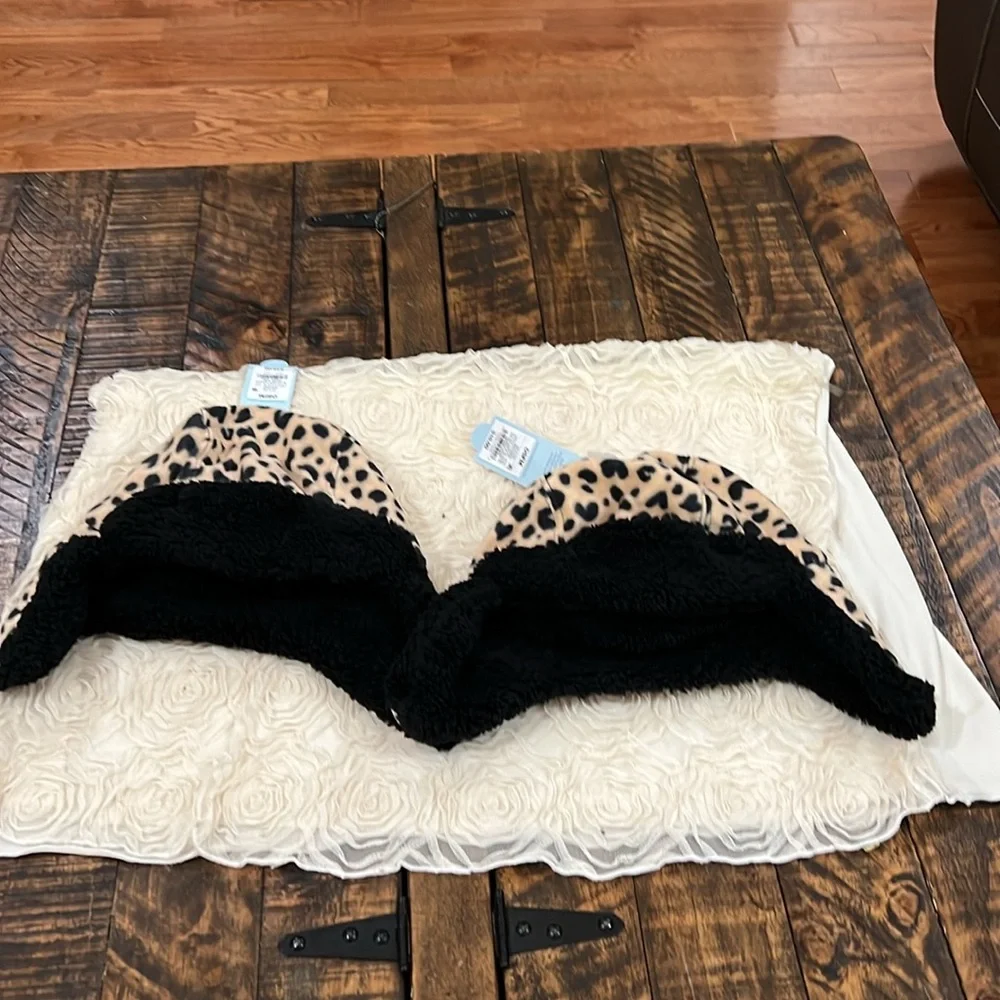 Cat & Jack lot Leopard animal print fleece lined hats